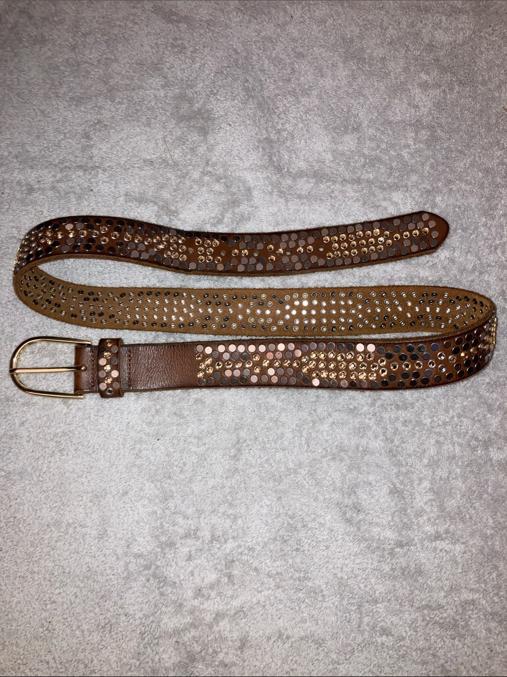Studded Brown Leather Belt with Metallic Accents - Picture 4 of 4